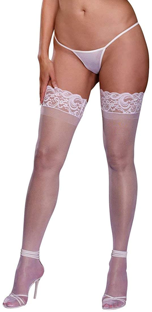 Dreamgirl Women'S Sheer Thigh-High Stockings with Silicone Lace Top Apparel & Accessories > Clothing > Underwear & Socks > Shapewear Dreamgirl   
