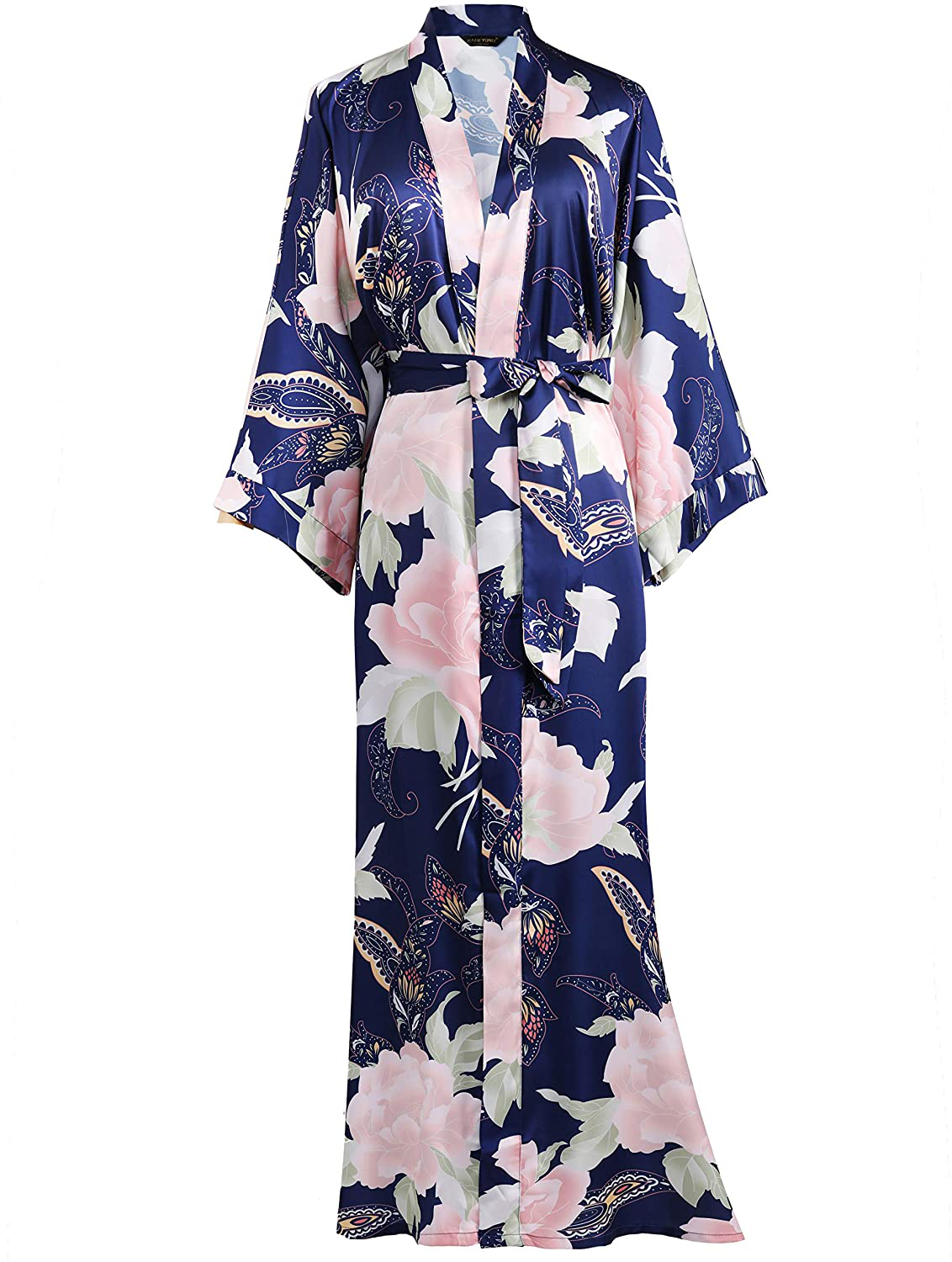 BABEYOND Long Print Kimono Robe Blouse Kimono Cover up Loose Cardigan Top Outwear Apparel & Accessories > Clothing > Sleepwear & Loungewear > Robes KYLIE MAX Navy Blue  