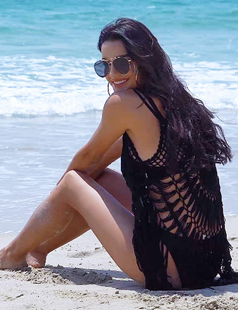 Ekouaer Beach Swimsuit Cover up Women Crochet Bikini Coverups Summer Pool Swimwear Tassel Dress Apparel & Accessories > Clothing > Swimwear Kylie Max   