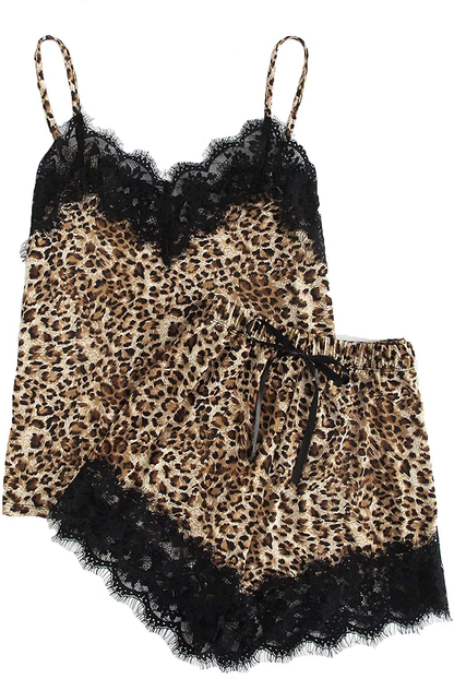 DIDK Women'S Lace Trim Satin Sleepwear Sleepwear Cami and Shorts Pajama Set Apparel & Accessories > Clothing > Sleepwear & Loungewear Kylie Max   