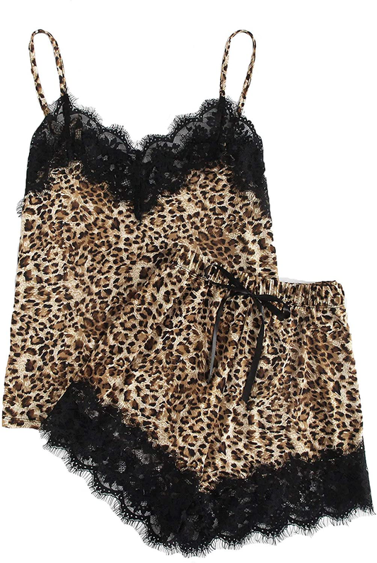 DIDK Women'S Lace Trim Satin Sleepwear Sleepwear Cami and Shorts Pajama Set Apparel & Accessories > Clothing > Sleepwear & Loungewear Kylie Max   