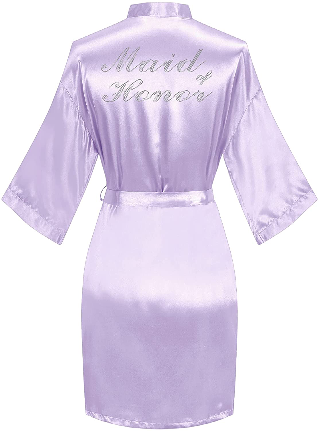 Sunshinemall Women'S Satin Kimono Robes with Rhinestones Bride Bridesmaid Short Sleepwear Wedding Dressing Gown Apparel & Accessories > Clothing > Sleepwear & Loungewear > Robes sunshinemall Maid of Honor-light Purple Small-Medium 