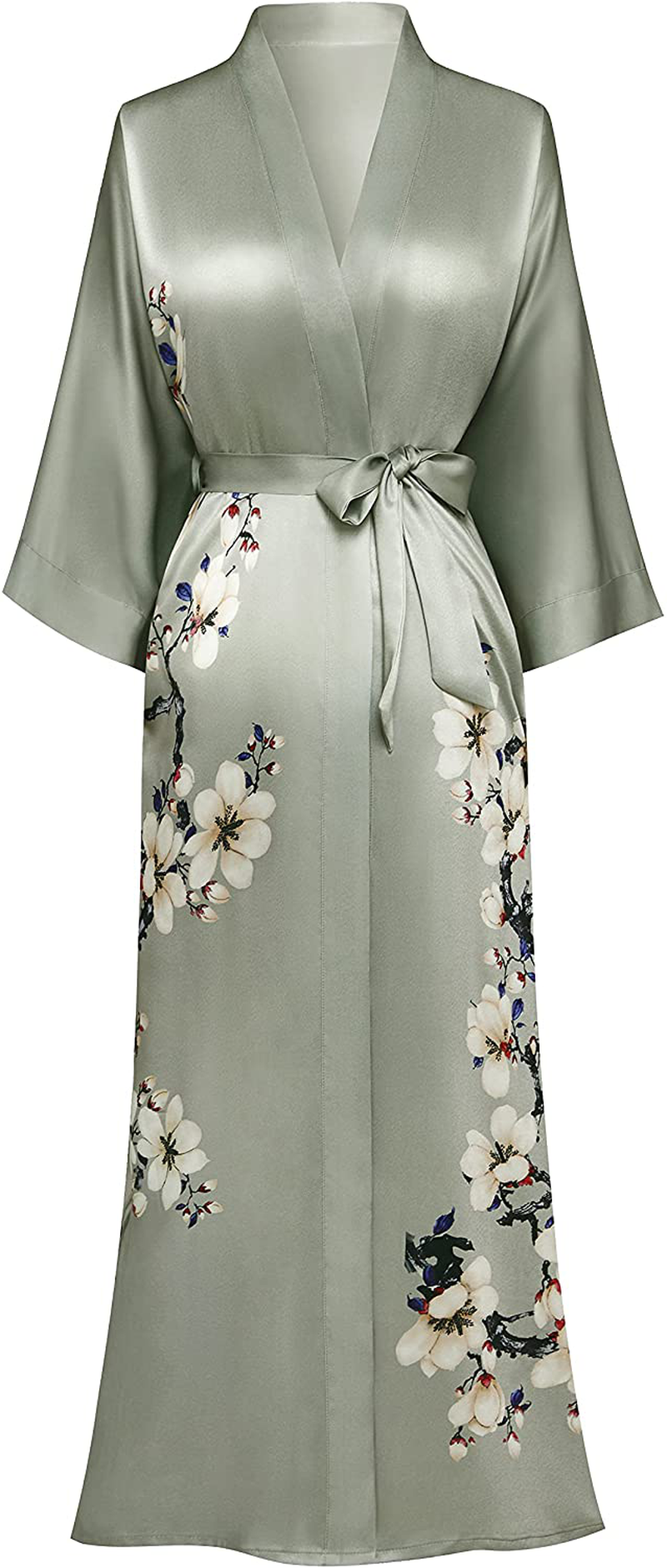 PRODESIGN Long Kimono Robe Satin Sleepwear Gradient Watercolor Silky Kimono Nightgown Bathrobe Kimono Blouse Cardigan Apparel & Accessories > Clothing > Sleepwear & Loungewear > Robes KYLIE MAX Mangnolia - Gray  