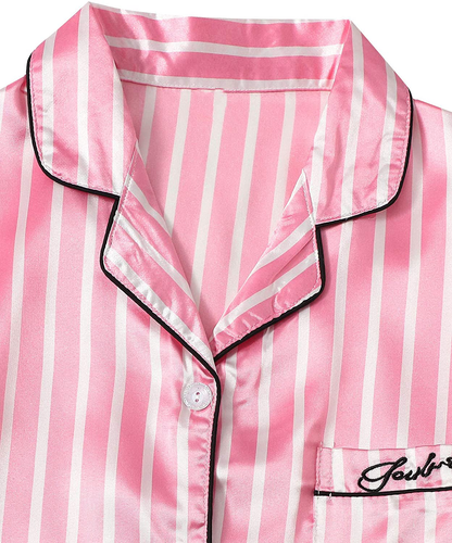 WDIRARA Women'S Silk Satin Pajama Set 4 Pieces Sleepwear Loungewear Pj Sets Apparel & Accessories > Clothing > Sleepwear & Loungewear Kylie Max   