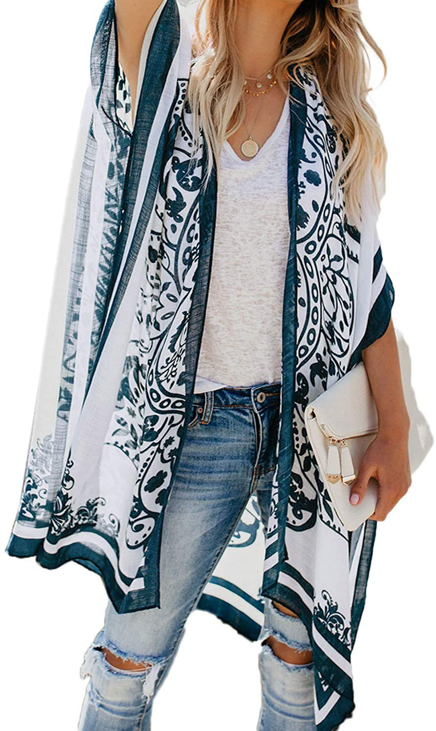 Dokotoo Womens 2022 Fashion Print Kimono Tassel Casual Cardigan Loose Cover Up Apparel & Accessories > Clothing > Swimwear Kylie Max   