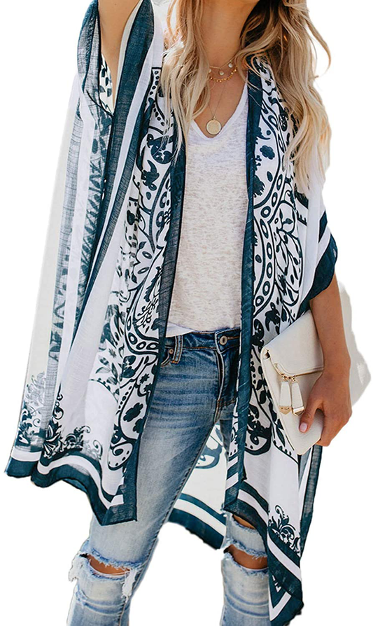 Dokotoo Womens 2022 Fashion Print Kimono Tassel Casual Cardigan Loose Cover Up Apparel & Accessories > Clothing > Swimwear Kylie Max   