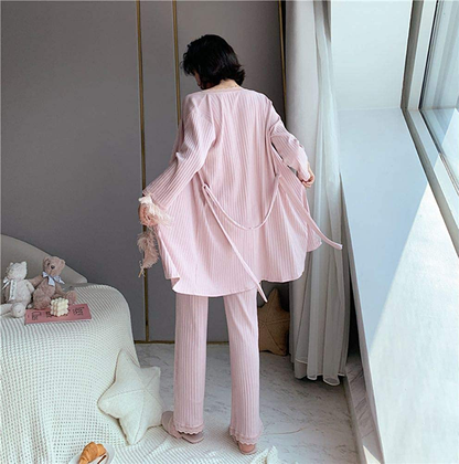 SAPJON Women Cotton Pajamas Sets Sexy Lace V-Neck 3 Pieces Sleepwear Robes Cami Pants Nightwear with Chest Pads Apparel & Accessories > Clothing > Sleepwear & Loungewear Kylie Max   