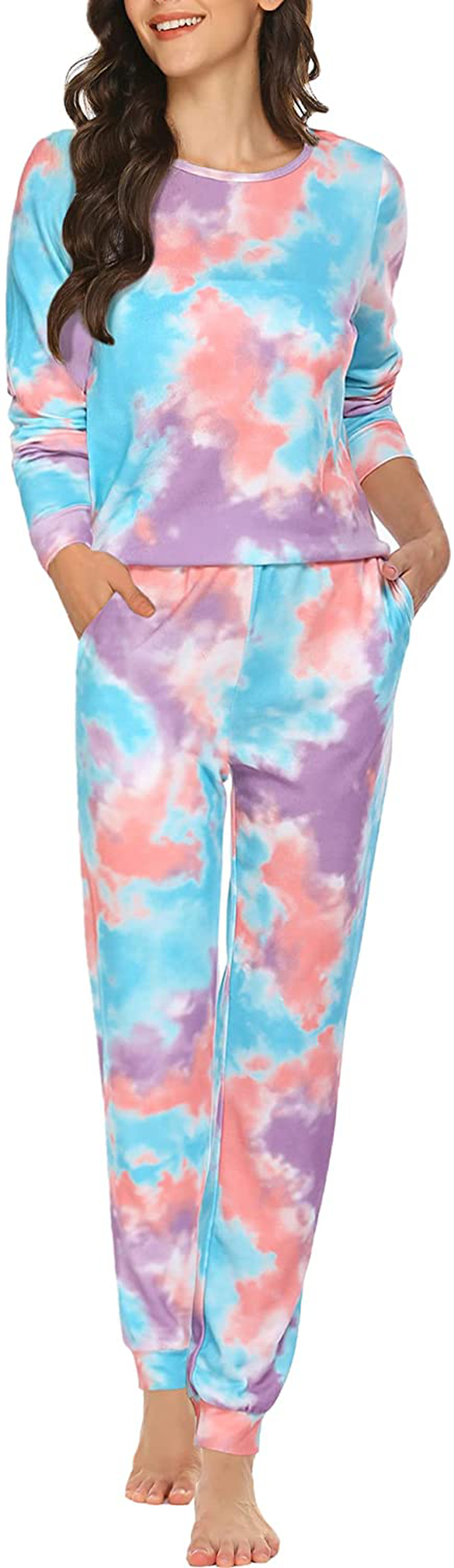 Ekouaer Womens Pajama Set Long Sleeve Sleepwear Star Print Nightwear Soft Pjs Lounge Sets with Pockets Apparel & Accessories > Clothing > Sleepwear & Loungewear > Pajamas Ekouaer Pat-tie Dye5 X-Large 