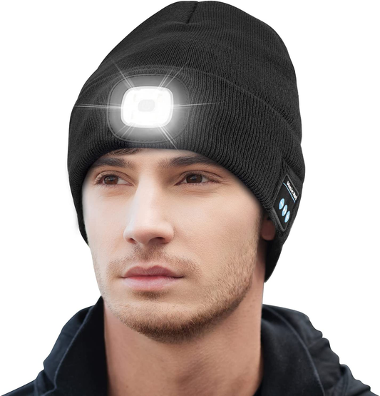 Keains Unisex Bluetooth Beanie Hat with Light, Upgraded Musical Knitted Cap with Headphone and Built-in Stereo Speakers & Mic, LED Hat for Running Hiking,Christmas Gifts for Men Women Dad Arts & Entertainment > Party & Celebration > Gift Giving Keains Black  