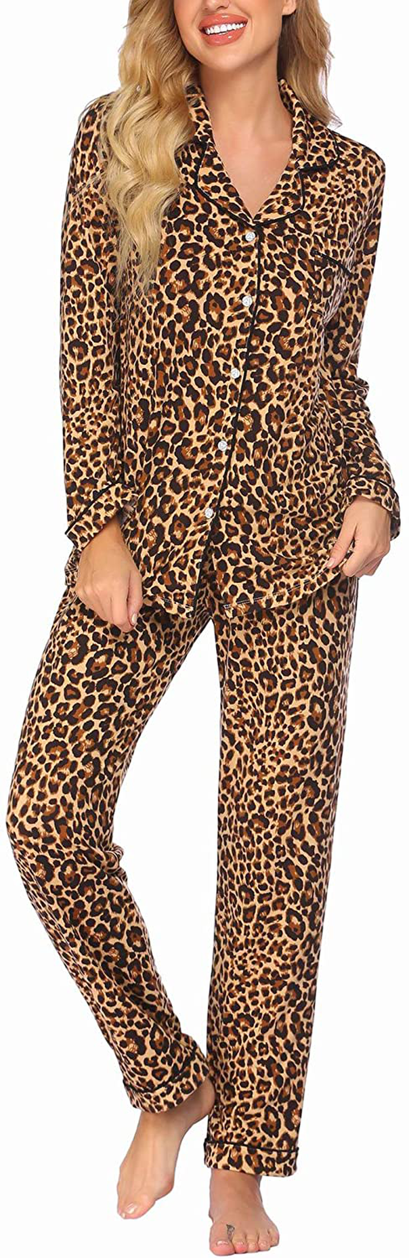 Ekouaer Pajamas Set Long Sleeve Sleepwear Womens Button down Nightwear Soft Pj Lounge Sets XS-XXL Apparel & Accessories > Clothing > Sleepwear & Loungewear > Pajamas Kylie Max   