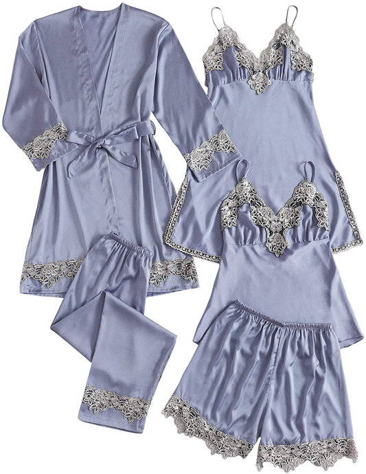 SOLY HUX Women'S Sleepwear 4Pcs Floral Print Satin Cami Pajama Set with Robe Apparel & Accessories > Clothing > Sleepwear & Loungewear Kylie Max   