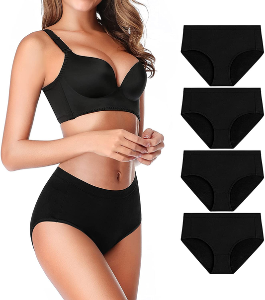 OLIKEME Womens Underwear Mid Waist Full Coverage Breathable Cotton Ladies Briefs Hipster Panties for Women Apparel & Accessories > Clothing > Underwear & Socks > Underwear OLIKEME Black, 4 Pack XX-Large 