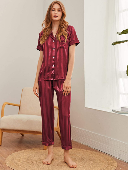 WDIRARA Women'S Silk Satin Pajama Set 4 Pieces Sleepwear Loungewear Pj Sets Apparel & Accessories > Clothing > Sleepwear & Loungewear Kylie Max   