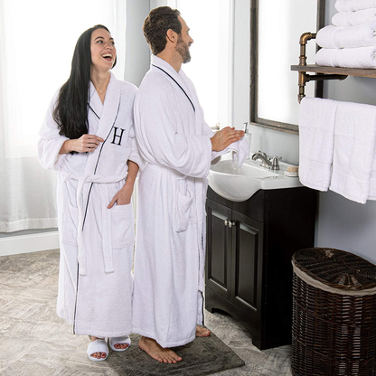 SUPERIOR Monogrammed Egyptian Cotton Bath Robe White Adult Unisex Bathrobe, Small/Medium, S Apparel & Accessories > Clothing > Sleepwear & Loungewear > Robes SUPERIOR   