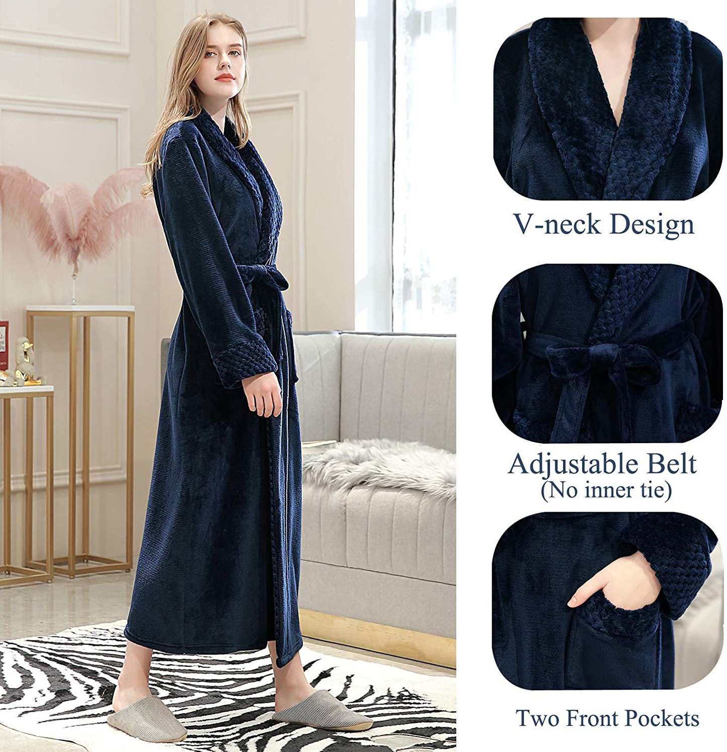 Long Bath Robe for Womens Plush Soft Fleece Bathrobes Nightgown Ladies Pajamas Sleepwear Housecoat Apparel & Accessories > Clothing > Sleepwear & Loungewear > Robes Kylie Max   