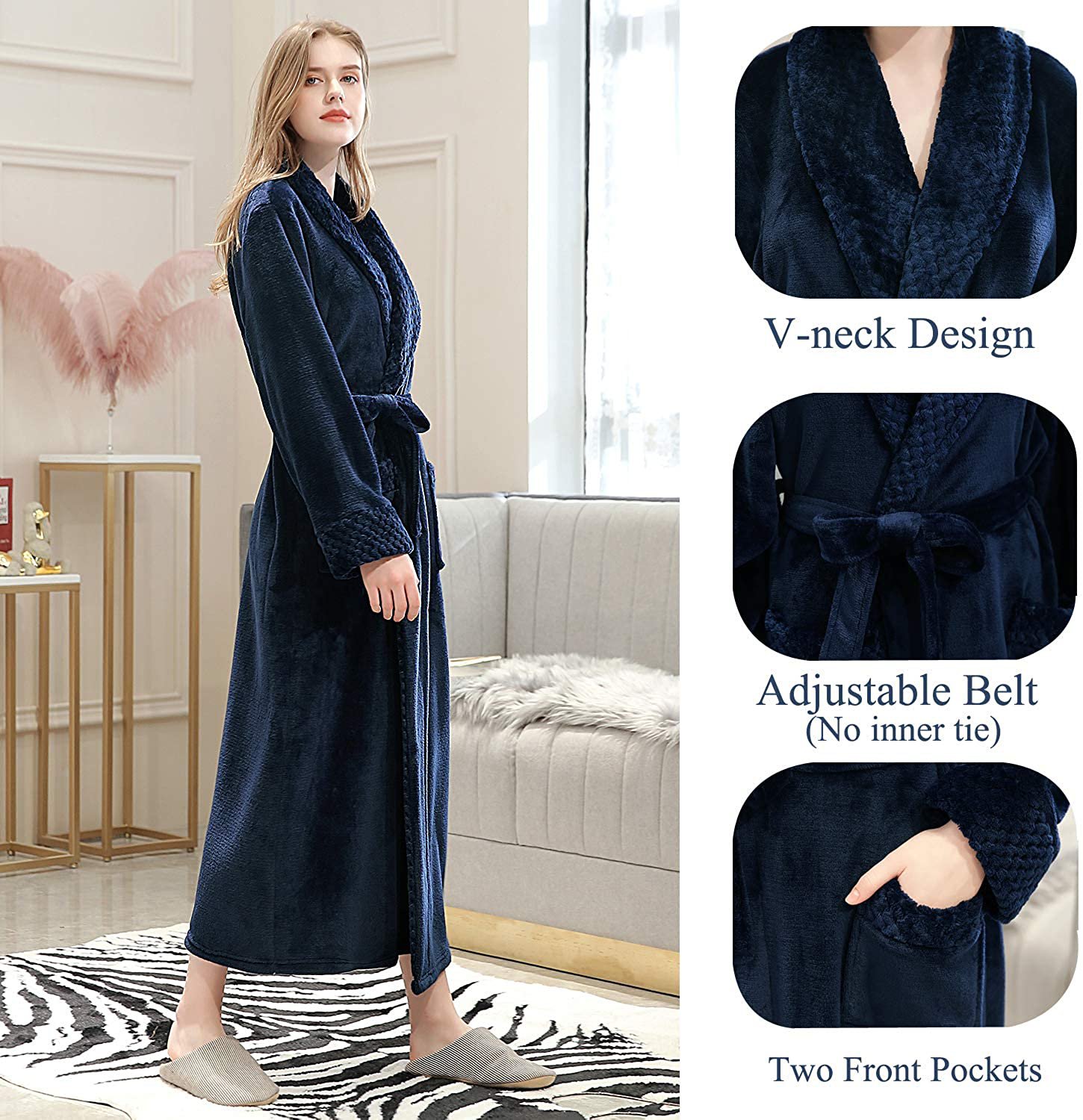 Long Bath Robe for Womens Plush Soft Fleece Bathrobes Nightgown Ladies Pajamas Sleepwear Housecoat Apparel & Accessories > Clothing > Sleepwear & Loungewear > Robes Kylie Max   