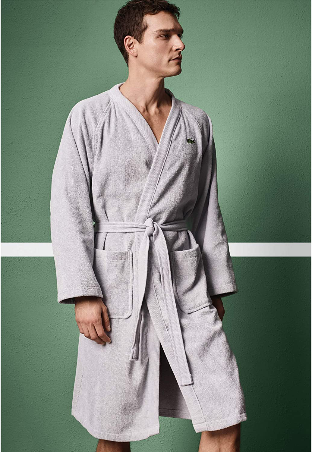 Lacoste Classic Pique 100% Cotton Bath Robe, 41.5"L, Black Iris Apparel & Accessories > Clothing > Sleepwear & Loungewear > Robes Kylie Max   