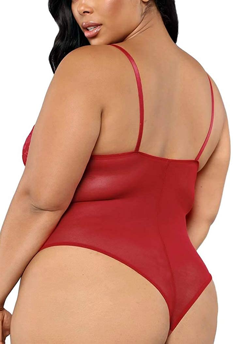 Plus Size Lingerie for Women Sexy Eyelash Lace Bodysuit Naughty Mesh One Piece Teddy Outfits Apparel & Accessories > Clothing > Underwear & Socks > Lingerie KYLIE MAX   