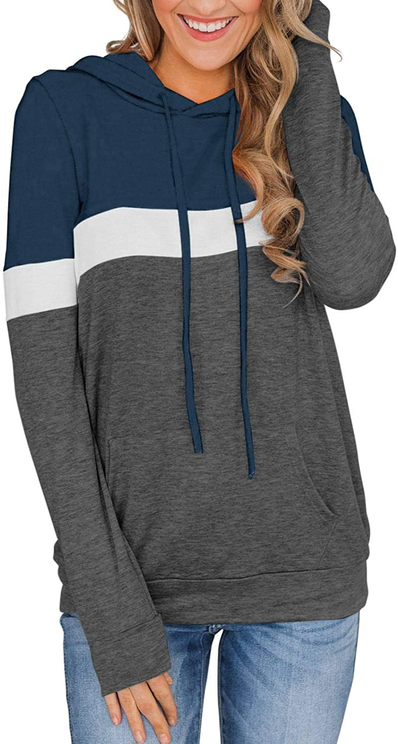 PINKMSTYLE Women'S Casual Color Block Hoodies Tops Long Sleeve Drawstring Pullover Sweatshirts with Pocket(S-Xxl) Apparel & Accessories > Clothing > Activewear Kylie Max   