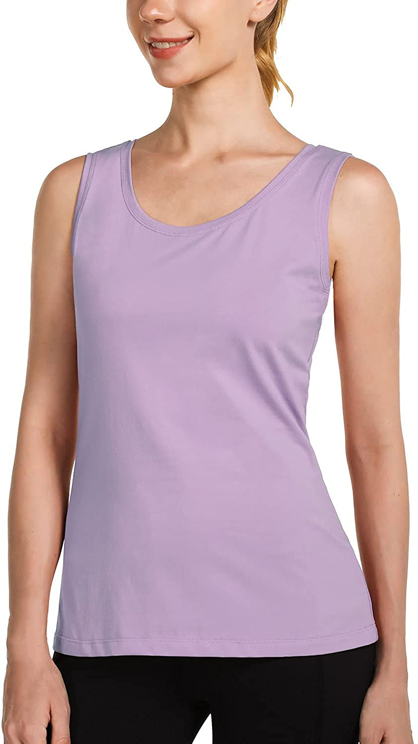 BALEAF Women'S Wide Strap Cotton Workout Tank Tops Yoga Crewneck Sleeveless Shirts Apparel & Accessories > Clothing > Activewear Kylie Max   