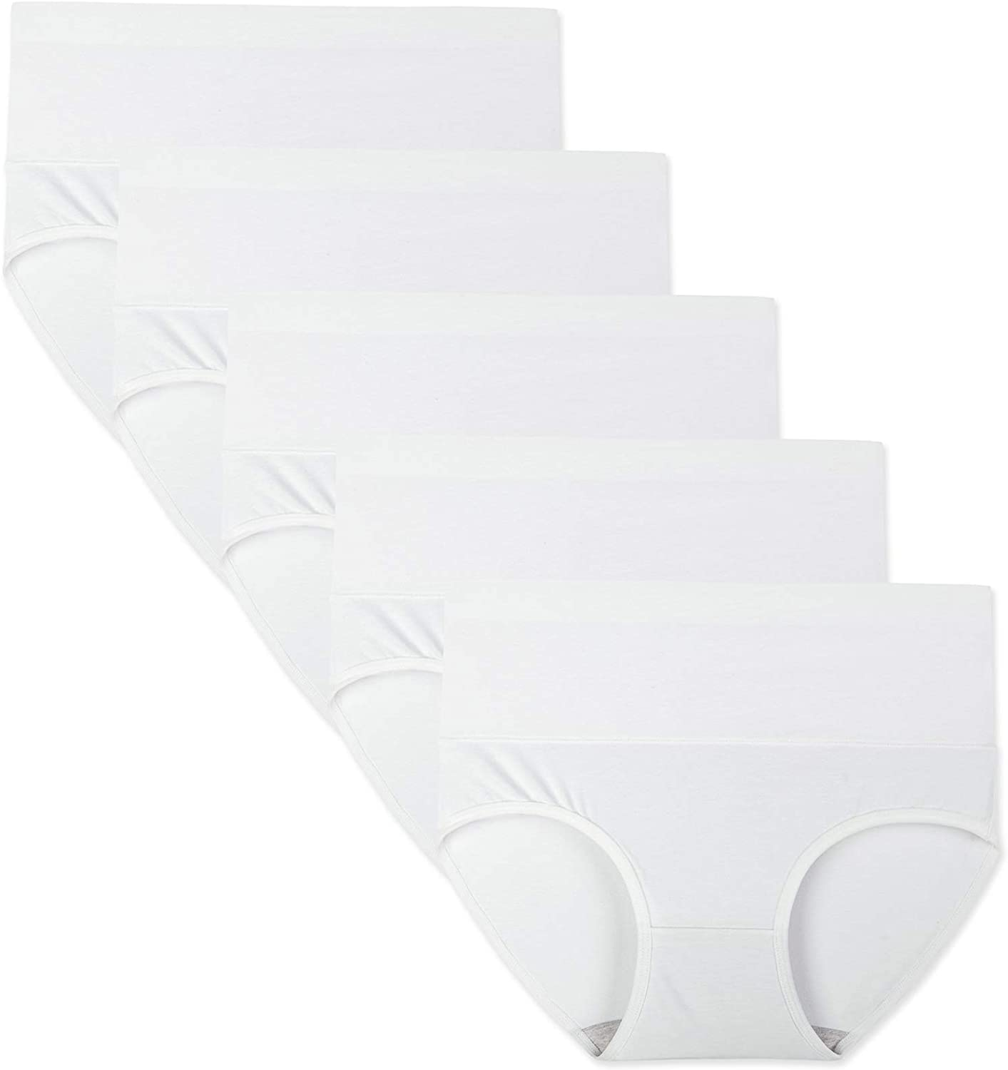 INNERSY Womens High Waisted Underwear Cotton Panties Regular & plus Size 5-Pack Apparel & Accessories > Clothing > Underwear & Socks > Underwear INNERSY White X-Large 