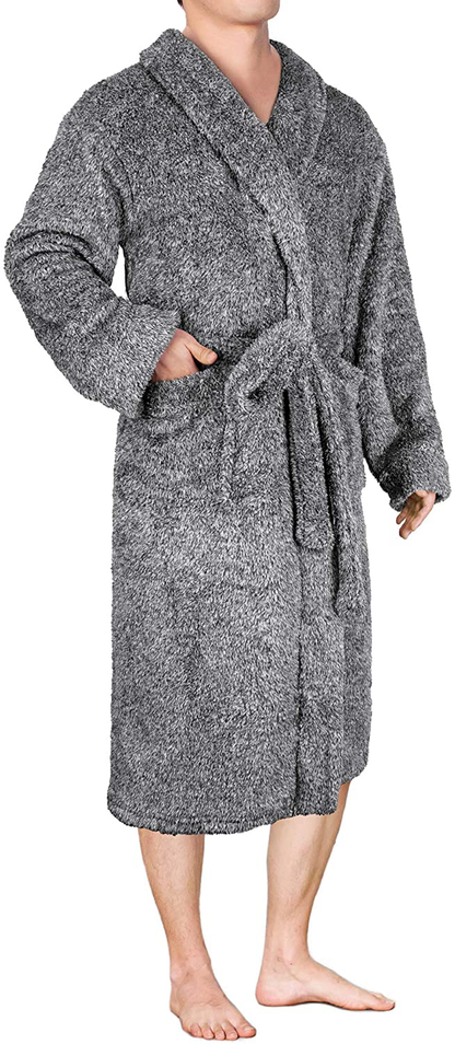 PAVILIA Mens Fleece Sherpa Robe | Soft Warm Shaggy Bathrobe for Men, Plush Spa Robe Apparel & Accessories > Clothing > Sleepwear & Loungewear > Robes Kylie Max   