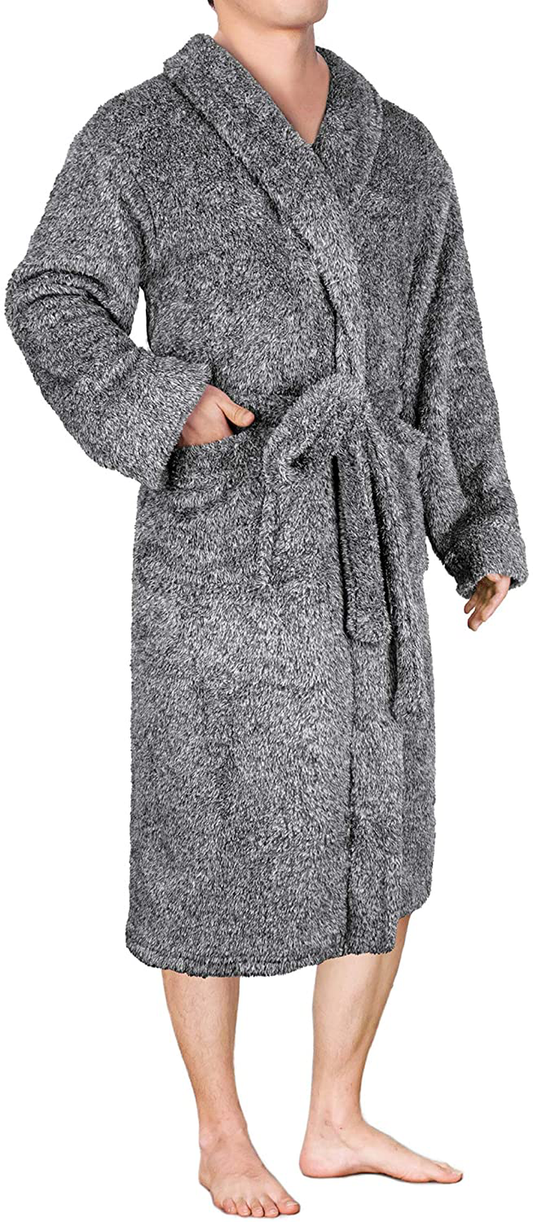PAVILIA Mens Fleece Sherpa Robe | Soft Warm Shaggy Bathrobe for Men, Plush Spa Robe Apparel & Accessories > Clothing > Sleepwear & Loungewear > Robes Kylie Max   