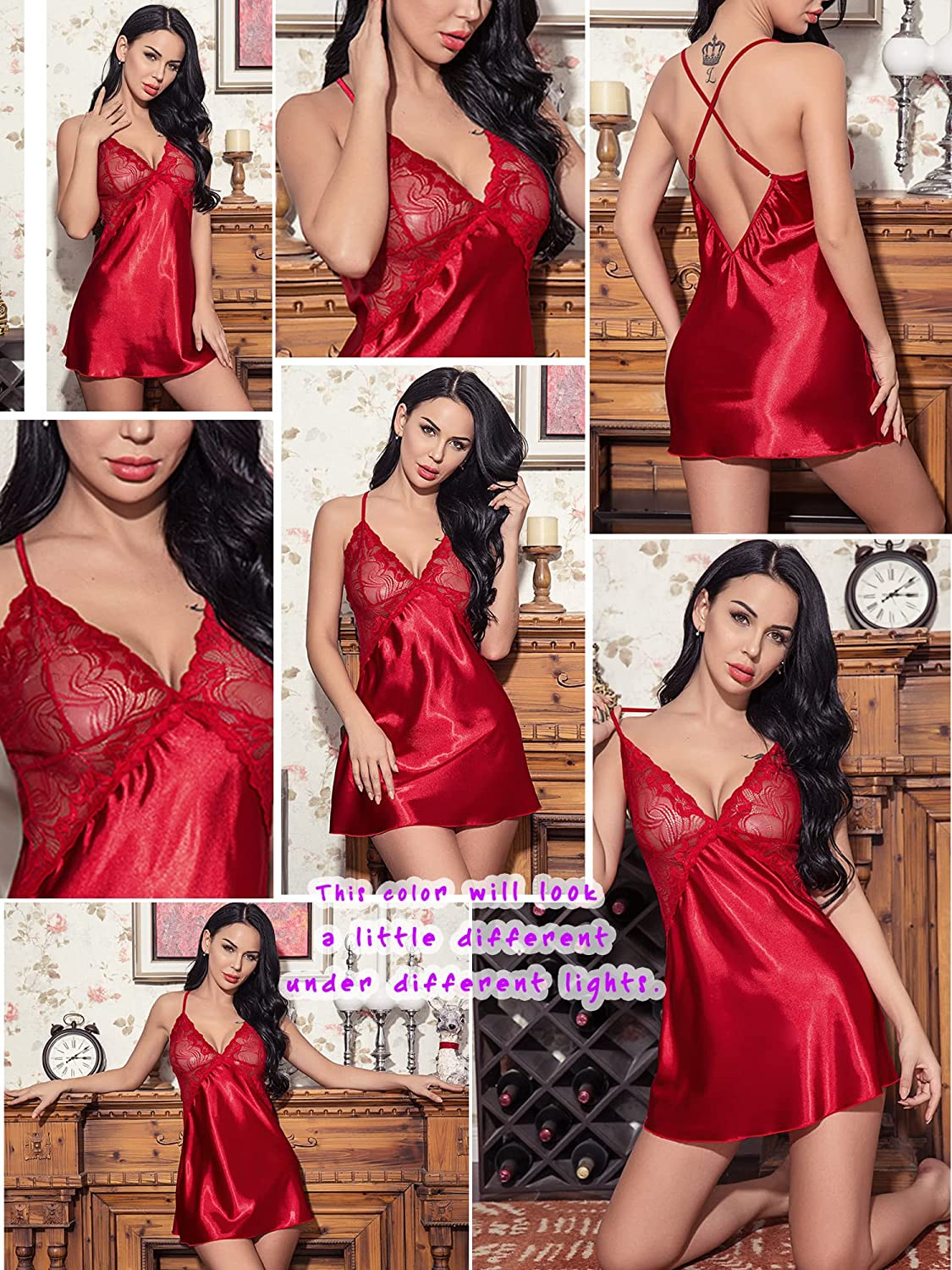 Avidlove Women Lingerie V Neck Nightwear Satin Sleepwear Lace Chemise Mini Teddy Apparel & Accessories > Clothing > Underwear & Socks > Lingerie Avidlove   