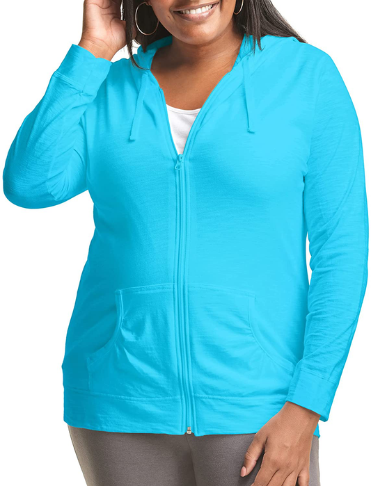 JUST MY SIZE plus Size Slub-Cotton Full-Zip Lightweight Women'S Hoodie Apparel & Accessories > Clothing > Activewear Kylie Max   