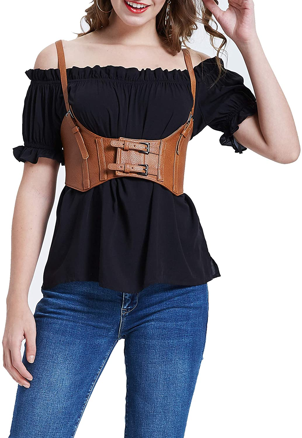 KANCY KOLE Women Fashion Faux Leather Waist Belt Steampunk Underbust Corset Apparel & Accessories > Clothing > Underwear & Socks > Lingerie KANCY KOLE   
