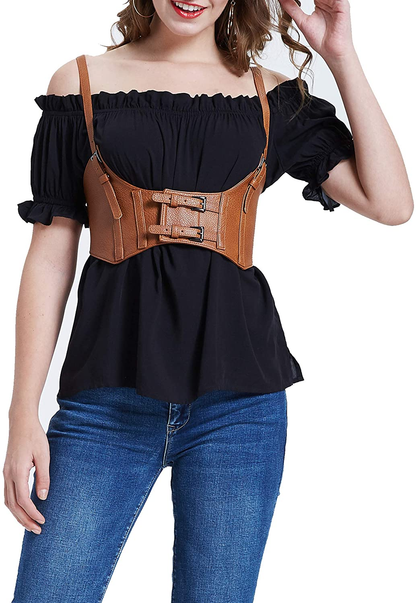 KANCY KOLE Women Fashion Faux Leather Waist Belt Steampunk Underbust Corset Apparel & Accessories > Clothing > Underwear & Socks > Lingerie KANCY KOLE   