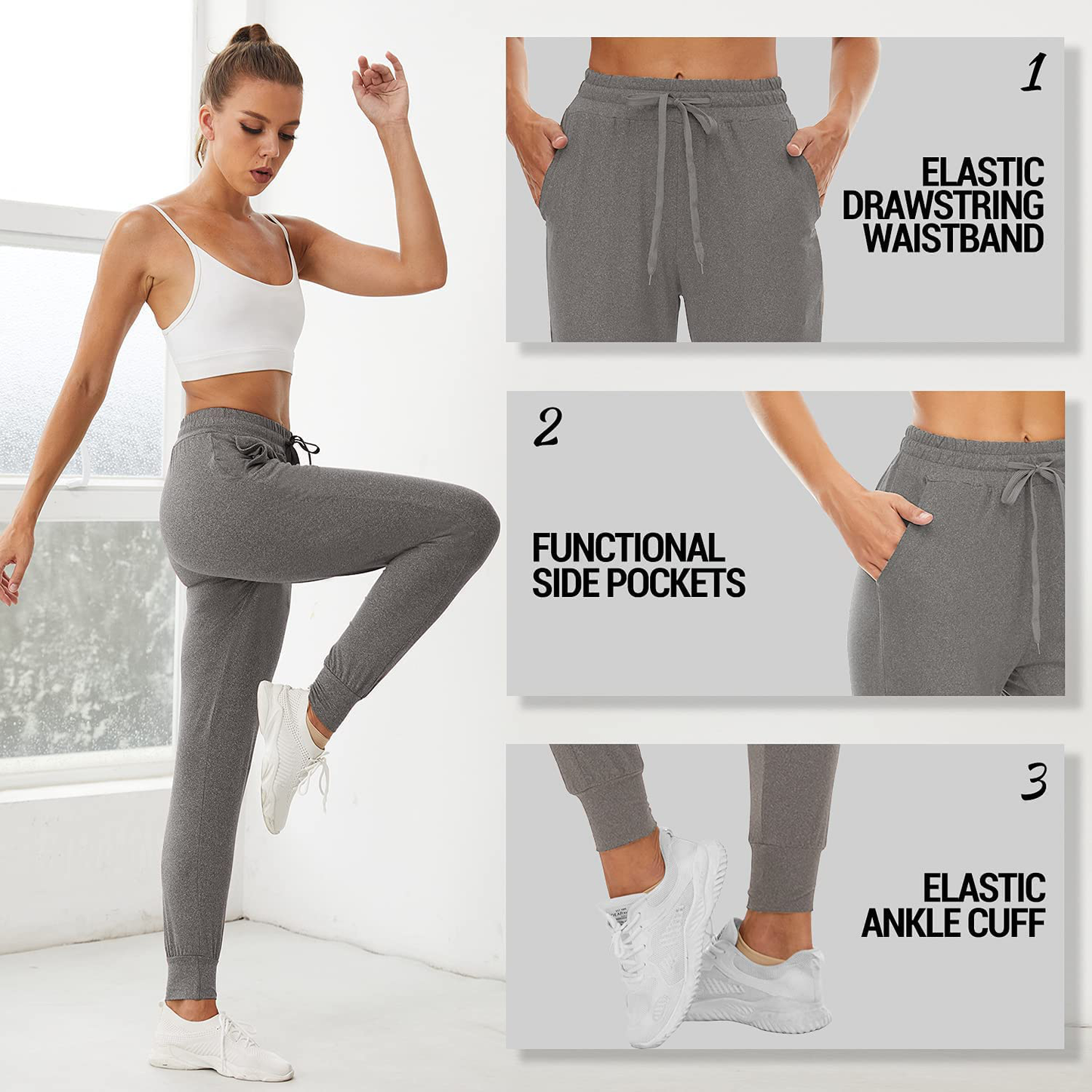QGGQDD 2 Pack Joggers for Women - Sweatpants with Pockets Yoga Lounge Black Workout Pants Apparel & Accessories > Clothing > Activewear Kylie Max   