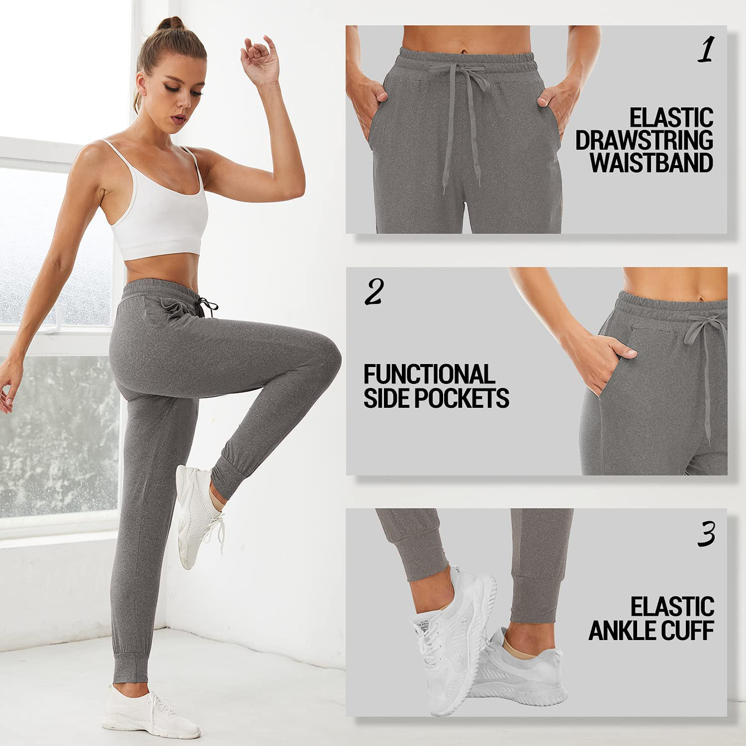 QGGQDD 2 Pack Joggers for Women - Sweatpants with Pockets Yoga Lounge Black Workout Pants Apparel & Accessories > Clothing > Activewear Kylie Max   