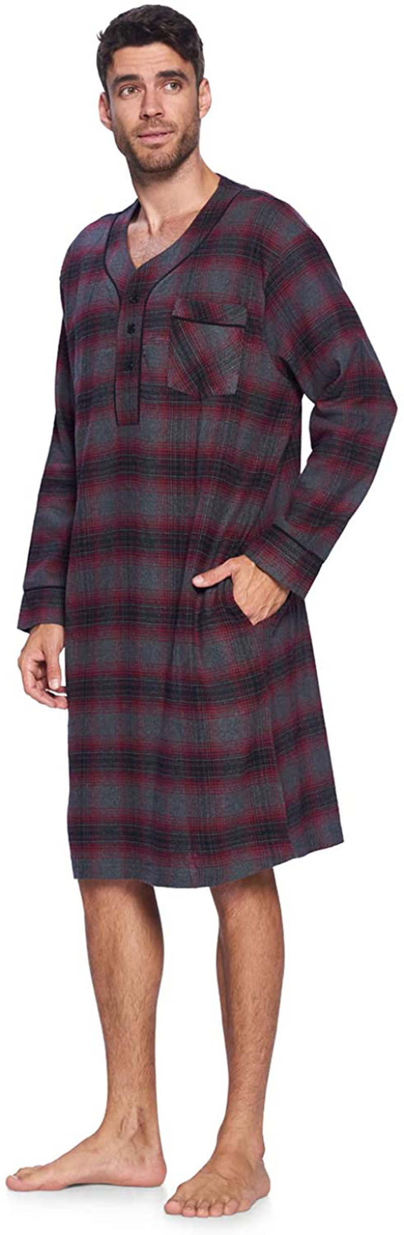 Ashford & Brooks Mens Flannel Plaid Long Sleep Shirt Henley Nightshirt Apparel & Accessories > Clothing > Sleepwear & Loungewear > Nightgowns Kylie Max   