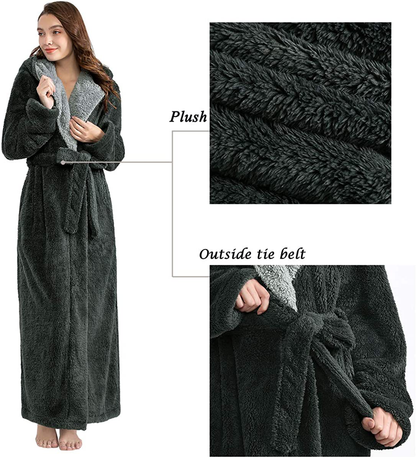 Robes for Women with Hood Long Soft Warm Full Length Sleepwear Luxurious Plush Fleece Winter Ladies Robes Apparel & Accessories > Clothing > Sleepwear & Loungewear > Robes Kylie Max   