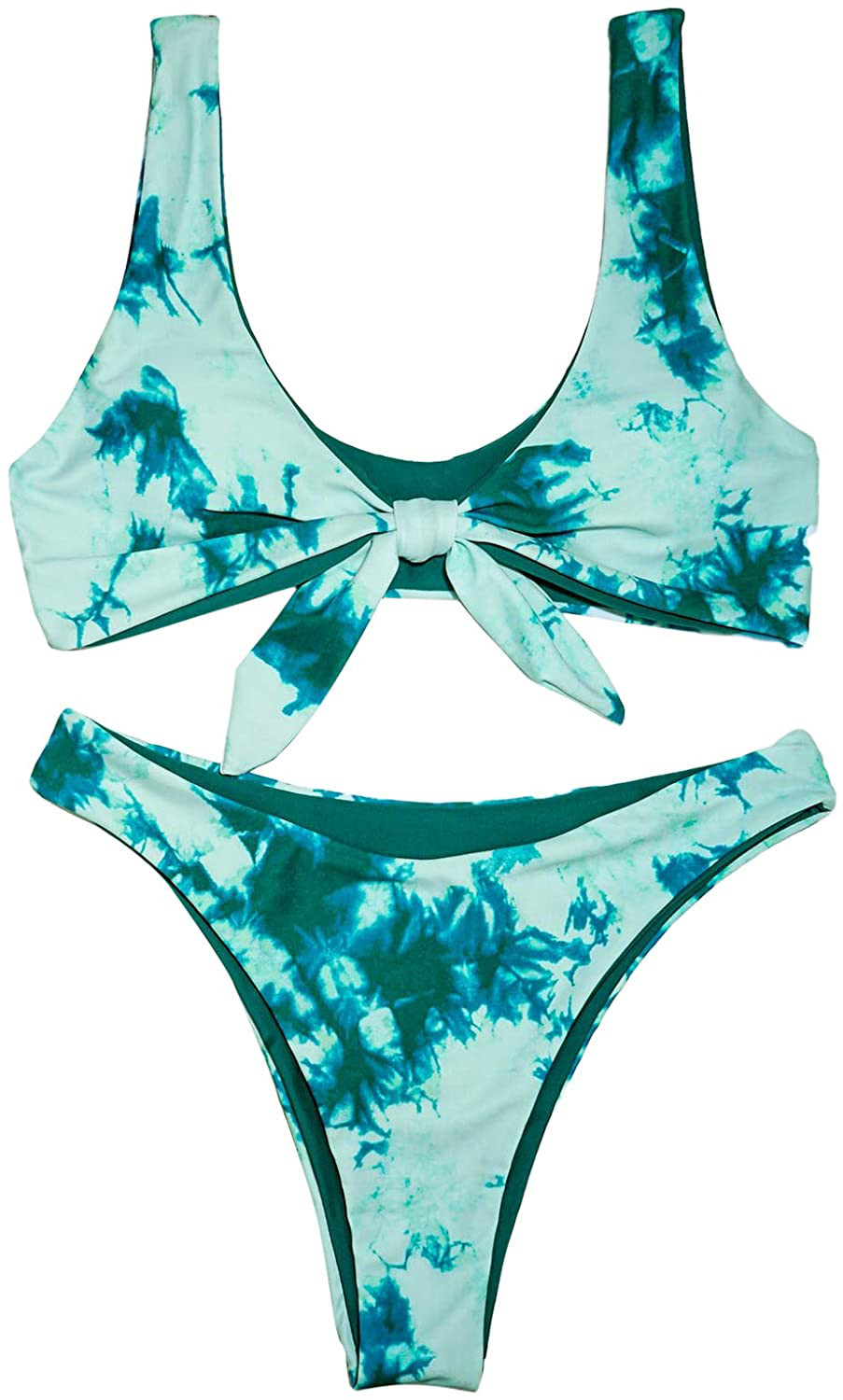 SweatyRocks Women's Sexy Bikini Swimsuit Tie Knot Front Leopard Print Swimwear Set Apparel & Accessories > Clothing > Swimwear SweatyRocks Tie Dye-green Large 