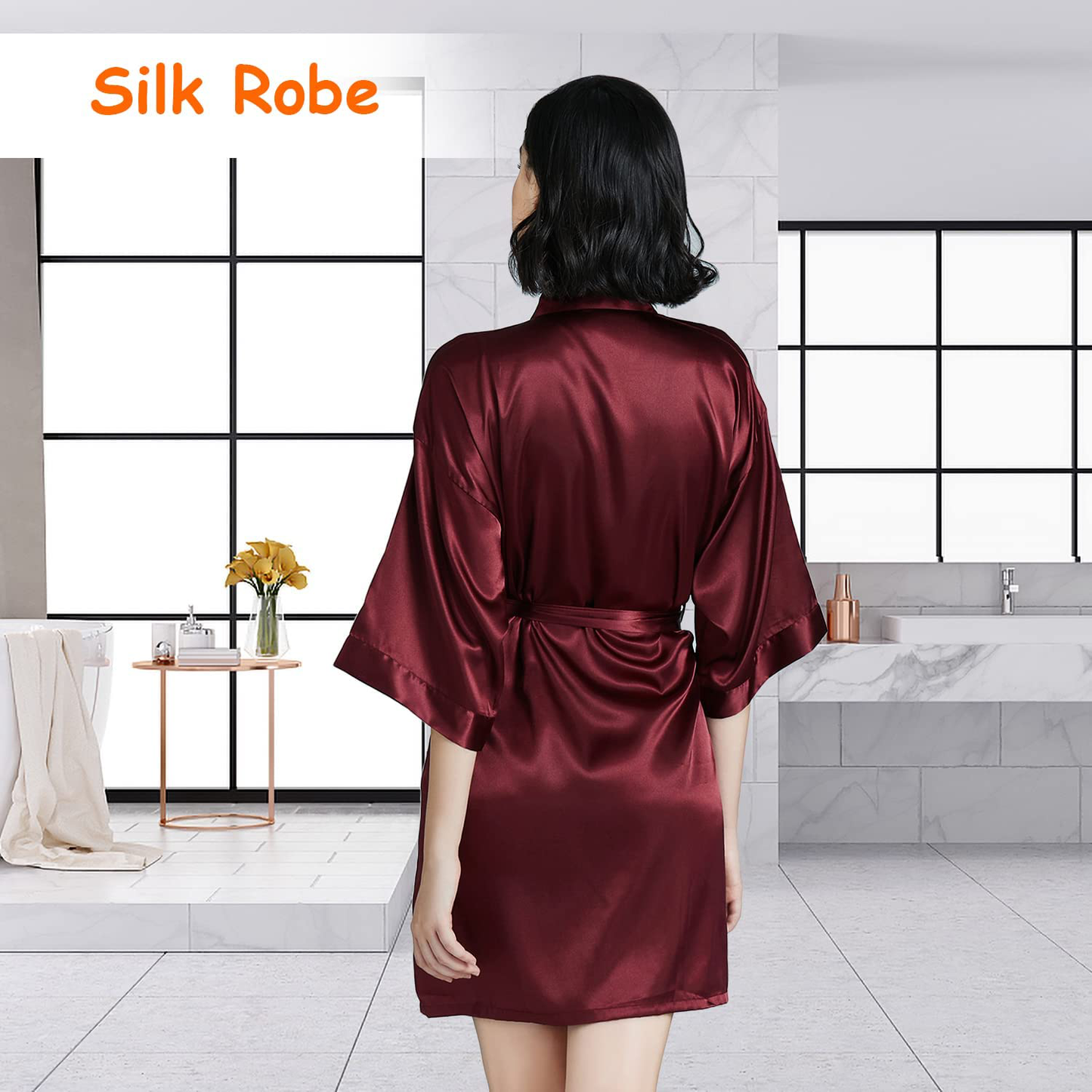 Women Bridesmaid Bridal Silk Robes - Short Pure Color Satin Kimono Bathrobes for Women,Wedding Party Getting Ready Robes Apparel & Accessories > Clothing > Sleepwear & Loungewear > Robes Vphom   