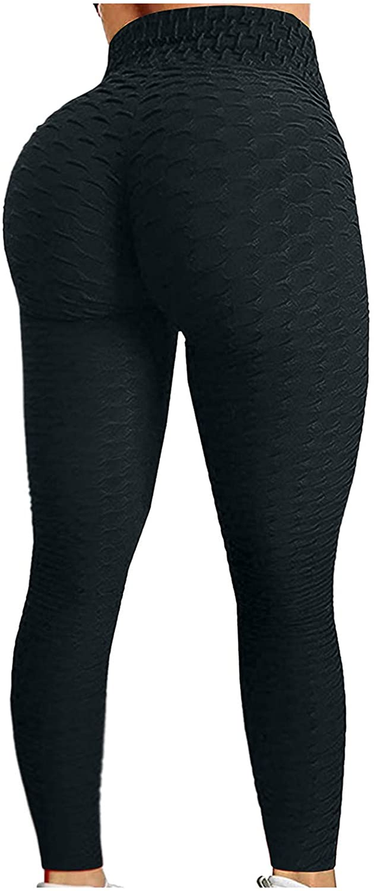 Burband Womens Anit Cellulite Texutred Booty Shaping Leggings Seamless Scrunch Butt Lifting Tummy Control Yoga Biker Pants Apparel & Accessories > Clothing > Underwear & Socks > Shapewear Burband Black Large 
