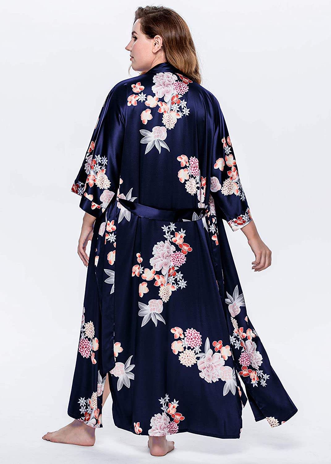 BABEYOND Long Kimono Robe plus Size Floral Satin Robes plus Size Kimono Cover up Loose Cardigan Top Bachelorette Party Robe Apparel & Accessories > Clothing > Sleepwear & Loungewear > Robes KYLIE MAX   
