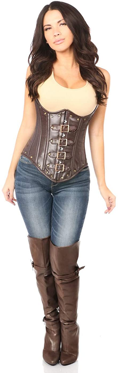 Daisy Corsets Top Drawer Steel Boned Distressed Faux Leather Underbust Corset Top Apparel & Accessories > Clothing > Underwear & Socks > Lingerie Daisy corsets Brown 2X 