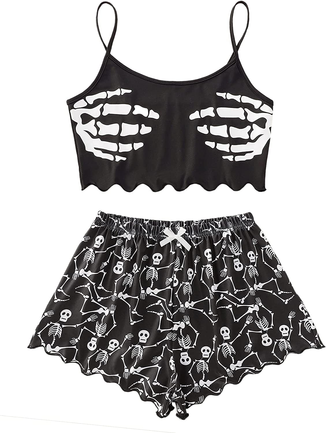 SOLY HUX Women'S Cute Cartoon Print Lettuce Trim Cami Top and Shorts Cute Pajama Set Sleepwear Apparel & Accessories > Clothing > Sleepwear & Loungewear Kylie Max   