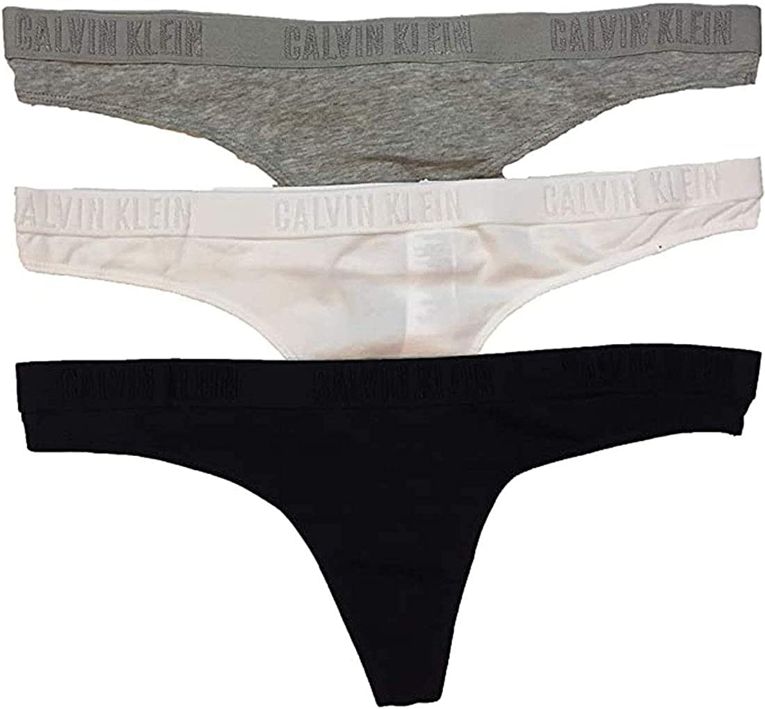 Calvin Klein Women's Motive Cotton Multipack Thong Panty Apparel & Accessories > Clothing > Underwear & Socks > Underwear Calvin Klein Grey Heather/White/Black Medium 