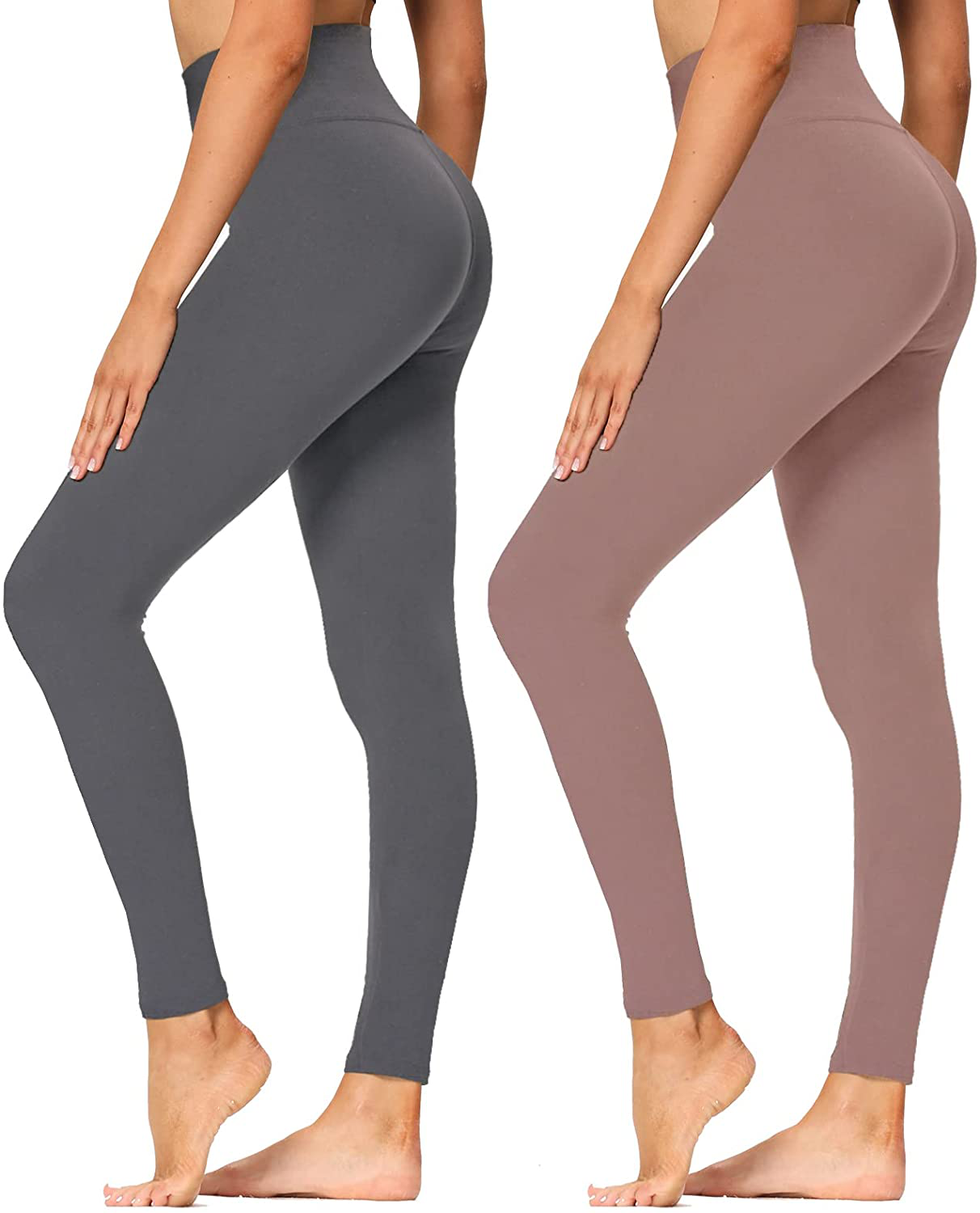 High Waisted Leggings for Women - Soft Athletic Tummy Control Pants for Running Cycling Yoga Workout - Reg & Plus Size Apparel & Accessories > Clothing > Activewear SYRINX Rosy Brown, Dark Grey XX-Large 