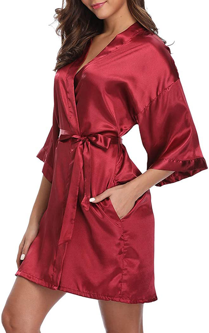 VOGMATE Women'S Floral Satin Short Robe for Bridesmaid Bride Silk Kimono Robe Dressing Gown for Wedding Party Apparel & Accessories > Clothing > Sleepwear & Loungewear > Robes VOGMATE   