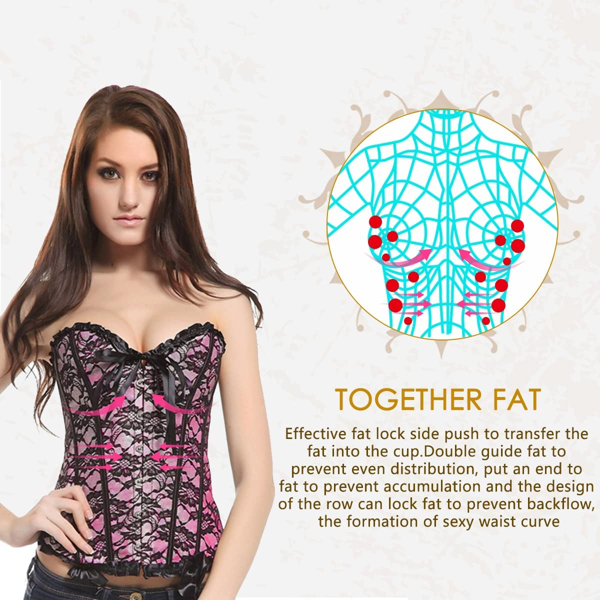 Loboo Idea Women'S Lace up Boned Overbust Corset Bustier Bodyshaper Top, Trim Corset Overbust Waist Cincher Bustier Top Apparel & Accessories > Clothing > Underwear & Socks > Lingerie Loboo Idea   