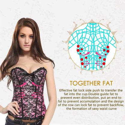 Loboo Idea Women'S Lace up Boned Overbust Corset Bustier Bodyshaper Top, Trim Corset Overbust Waist Cincher Bustier Top Apparel & Accessories > Clothing > Underwear & Socks > Lingerie Loboo Idea   
