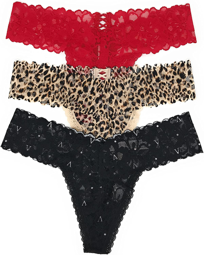 Victoria's Secret The Lacie Thong Panty Set of 3 Apparel & Accessories > Clothing > Underwear & Socks > Underwear Victoria's Secret Red Cross / Leo Cross / Black V Dot Small 