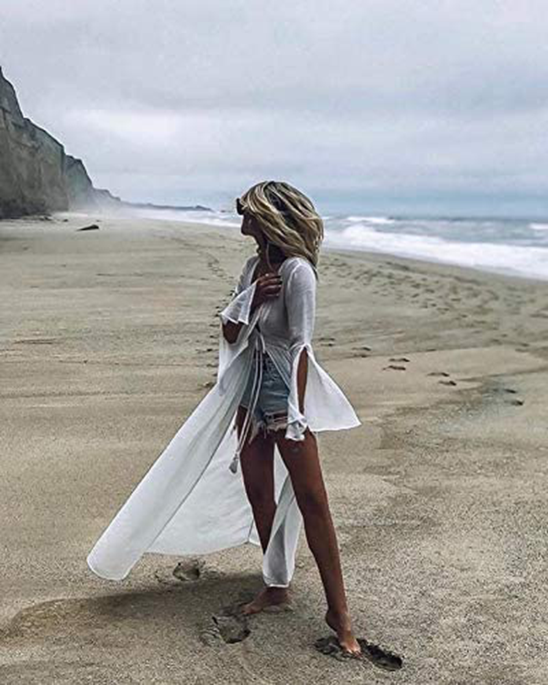 Wander Agio Womens Bikini Cover Ups Beach Casual Dress Coverup Swimsuits Long Cardigan Button Black Apparel & Accessories > Clothing > Swimwear Kylie Max   