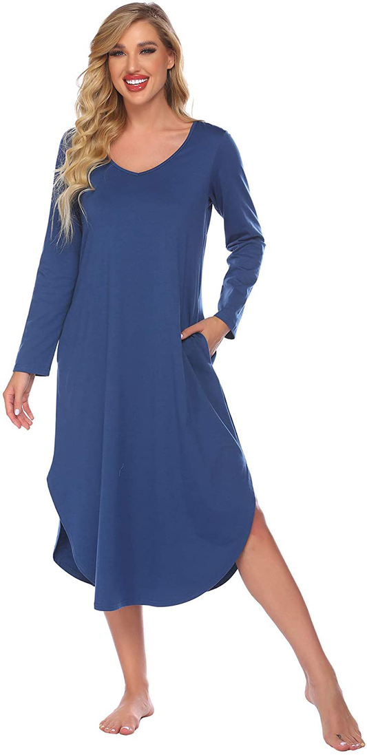 Ekouaer Nightgowns Womens V Neck Nightshirts Long Sleeve Sleepwear plus Size Night Wear S-XXL Apparel & Accessories > Clothing > Sleepwear & Loungewear > Nightgowns Kylie Max   