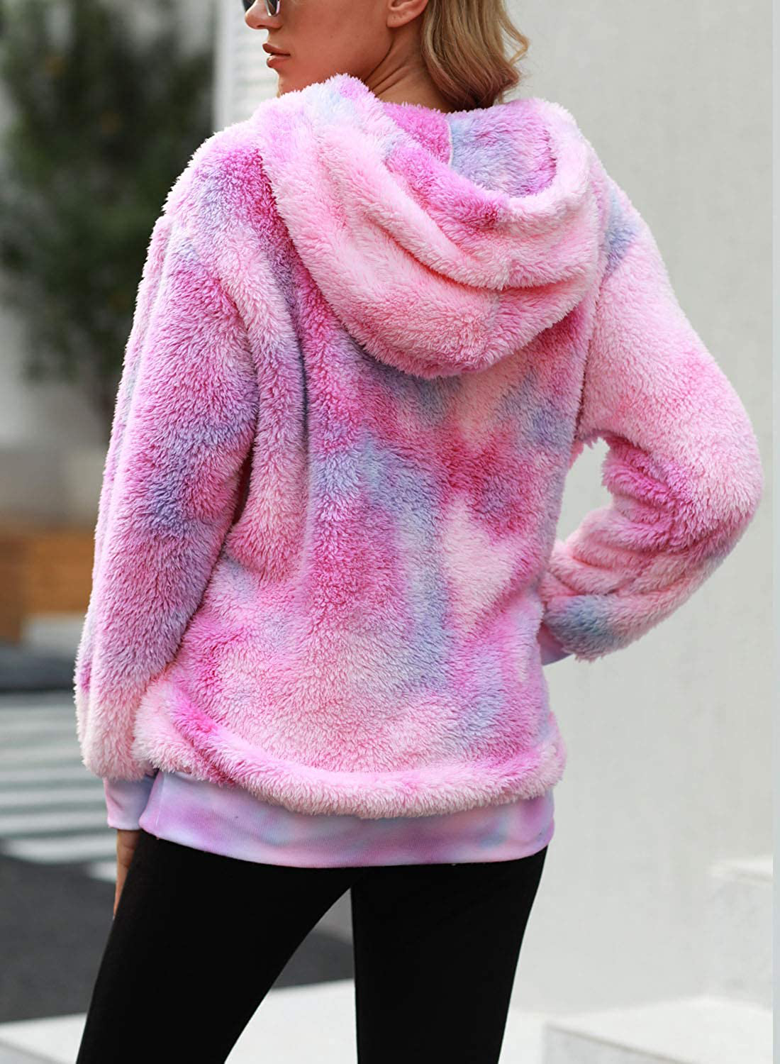 Nirovien Womens Sherpa Pullover Tie Dye Fuzzy Hoodie Double Fleece Sweatshirts Fluffy Oversized Plaid Outerwear Apparel & Accessories > Clothing > Activewear Kylie Max   